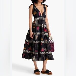 NWT FARM Rio Black Dress with Vibrant Multicolor Design